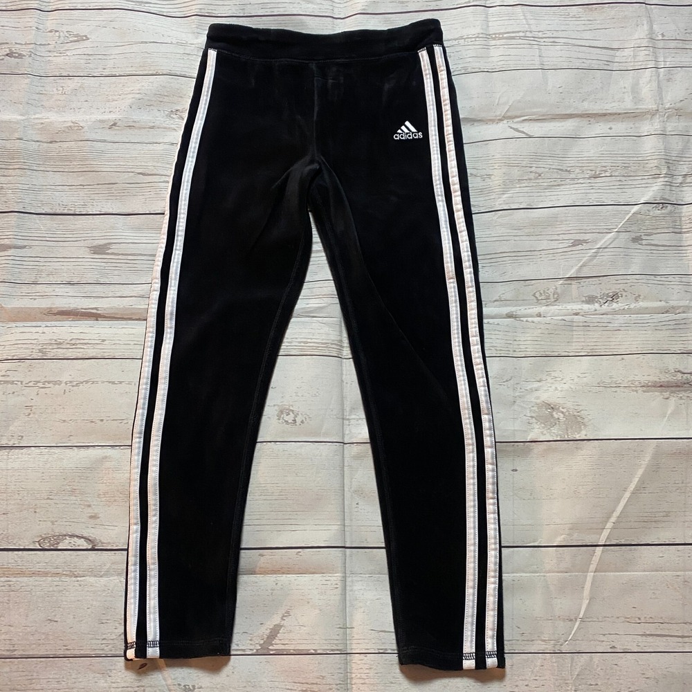 Adidas Soft Track Pants Black w/ White Stripes Youth Girl's Size Large (7-8)
